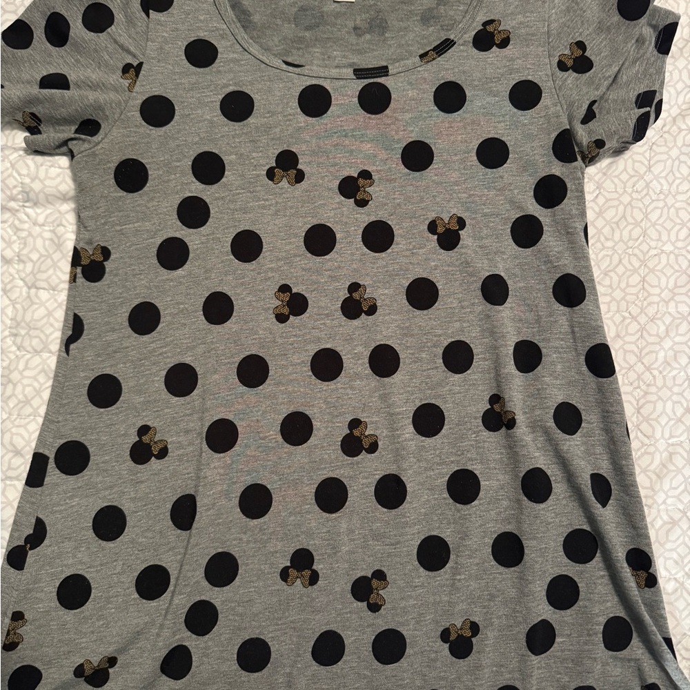 LuLaRoe Gray and Black Minnie Mouse Polka Dot Top